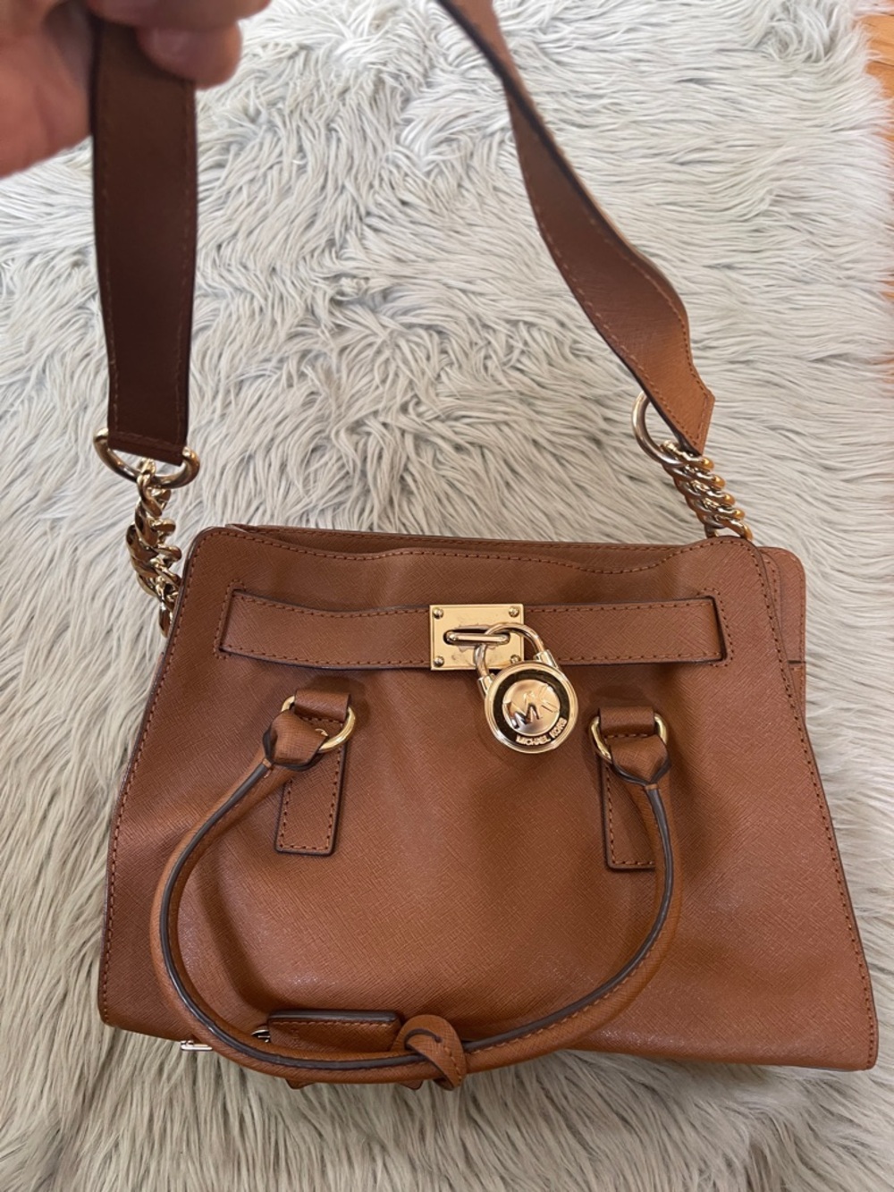Michael Kors Cognac Leather Satchel with Gold Hardware - Picture 5 of 7